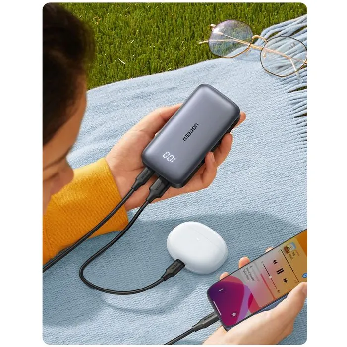 Ugreen AABLL37904 Batería Externa Delgada 10000 mAh, Power Bank Compacto de Litio Gris para Móviles y Tablets