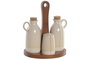 DKD Home Decor Set de Aceitera y Vinagrera 4 Piezas en Gres y Acacia Beige