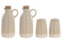 DKD Home Decor Set de Aceitera y Vinagrera 4 Piezas en Gres y Acacia Beige