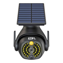 Edm Cámara Vigilancia Simulada Solar con Aplique, IP44, 5W Luz Fría 6500K, Sensor Crepuscular y Movimiento, 3 Modos