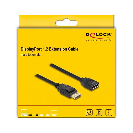 DeLOCK Cable Alargador DisplayPort 1.2 3 m (DisplayPort Macho a Hembra) 4K 60 Hz, 3840 x 2160 Pixeles, 21.6 Gbit/s