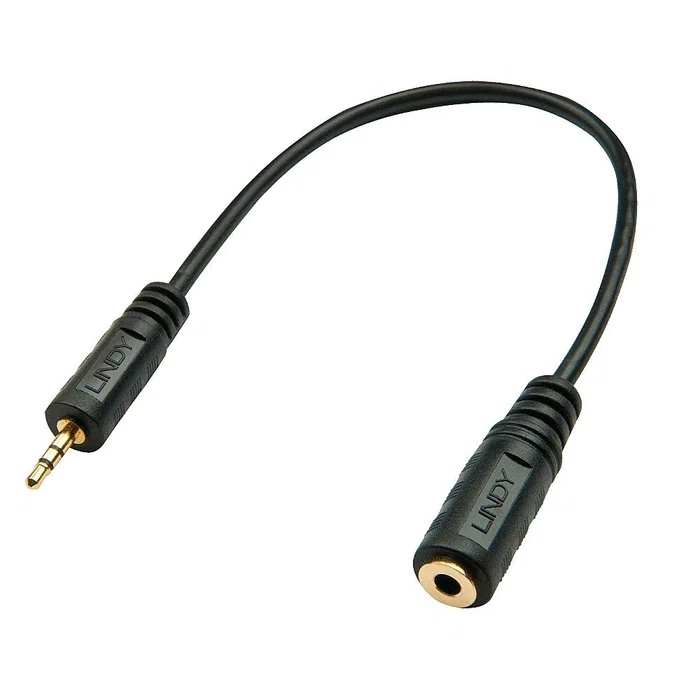 Lindy 35698 Adaptador de audio 2,5mm Macho a 3,5mm Hembra, 0,2 m, Negro