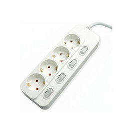 VALUE Regleta de 4 tomas con interruptores individuales, color blanco, cable de 6 metros