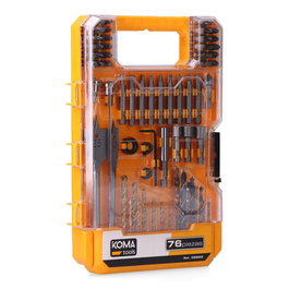 Koma Tools Juego de Puntas y Brocas 76 Piezas Profesional, Incluye Brocas HSS Titanio, Madera, Pared, Puntas PH/PZ/Torx, Vasos Hexagonales, Portapuntas, 25.5x3.6x17 cm
