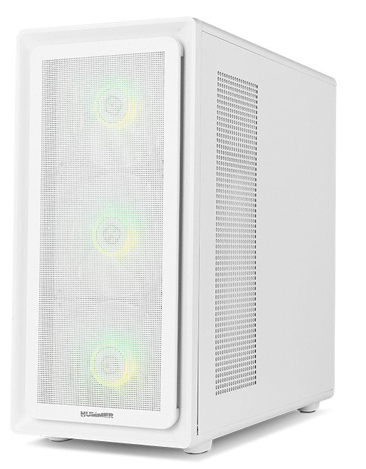 NOX Hummer AERO NXHUMMERAEROWH Caja PC Midi Tower Blanca con 4 Ventiladores ARGB PWM, Frontal Mesh, Cristal Templado, USB 3.0 y Tipo C, Soporte Gráfica 420 mm