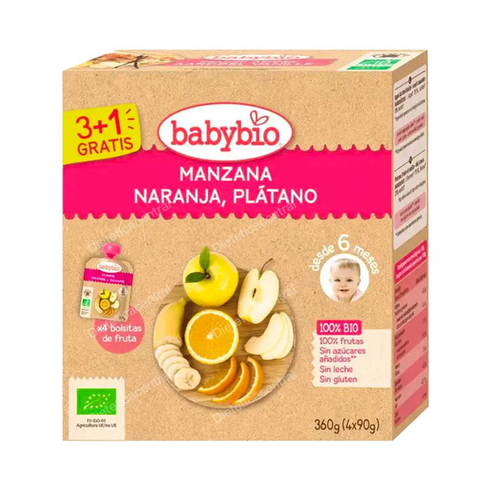 BABYBIO Pouche Manzana Naranja Plátano Bio 4x90gr BABYBIO Pouche Manzana Naranja Plátano Bio 4x90gr