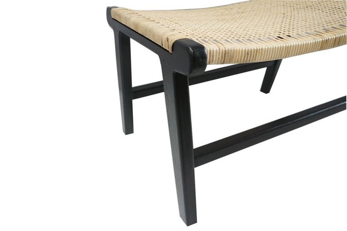DKD Home Decor Descalzadora Boho Negro Natural Ratán Teca 47 x 40 x 65 cm