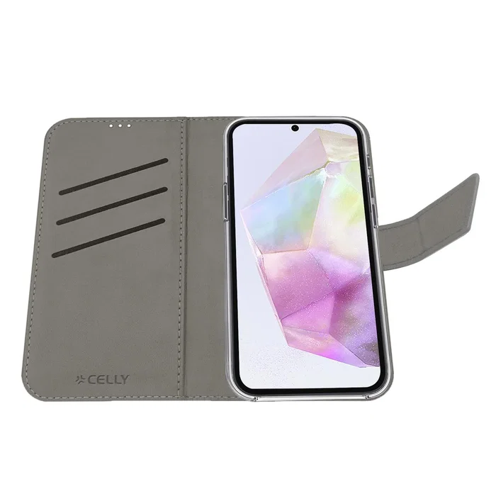 Celly WALLY Funda cartera para Samsung Galaxy A36 5G (17 cm / 6.7") Negro, cierre magnético, imitación piel, soporte sobremesa, 3 bolsillos