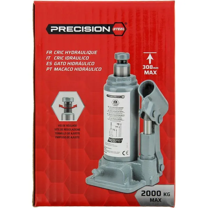 Precision Steel Botella Gato Hidráulico 2T Capacidad 2000 kg Altura Mínima 156mm Máxima 310mm Tornillo Ajuste