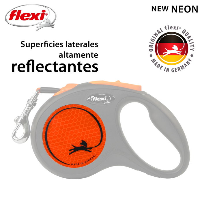Flexi Neon Naranja Correa Extensible de 5m para hasta 15kg Flexi Neon Naranja Correa Extensible de 5m para hasta 15kg