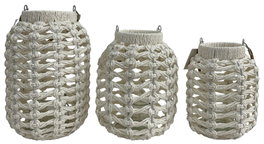 DKD Home Decor Set de 3 Portavelas de Fibra de Papel y Metal Blanco