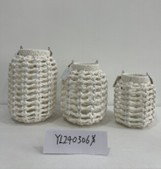 DKD Home Decor Set de 3 Portavelas de Fibra de Papel y Metal Blanco