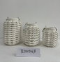 DKD Home Decor Set de 3 Portavelas de Fibra de Papel y Metal Blanco
