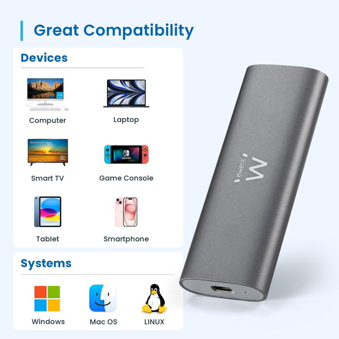EWENT EW7060 Caja Externa para SSD M.2 NVMe USB 3.2 Gen 2 Gris Oscuro