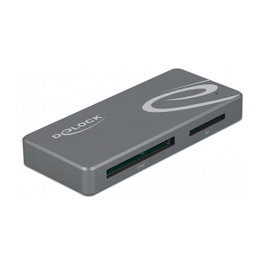 DeLOCK Lector de tarjetas CFast y SD con concentrador USB Tipo-A y Tipo-C, Gris