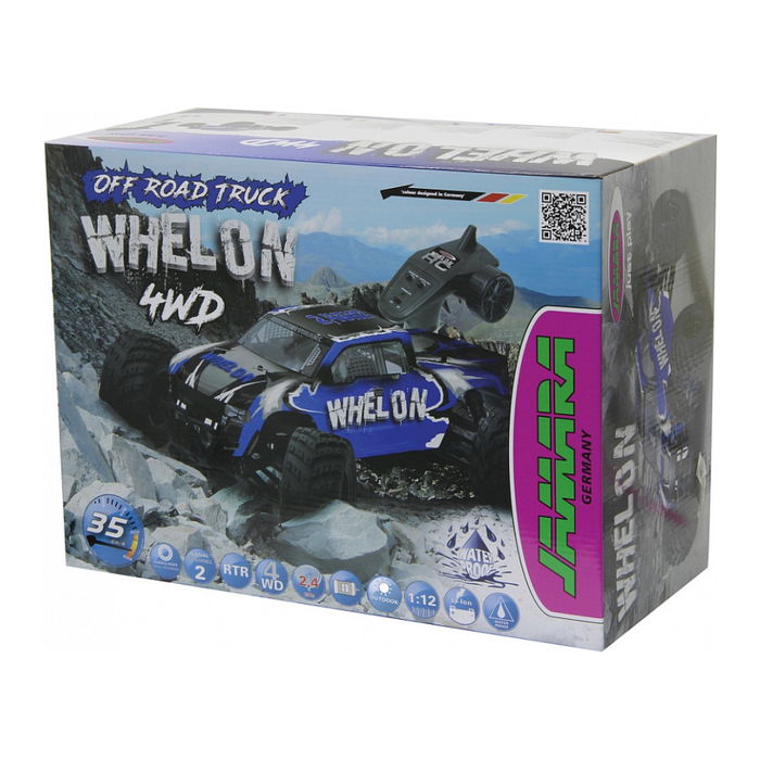 Jamara 053355 Monster Truck Whelon 1:12 4WD 2.4GHz Radio Control, Camioneta Eléctrica a Escala con Batería Li-Ion, Negro/Azul, para +14 Años Jamara 053355 Monster Truck Whelon 1:12 4WD 2.4GHz Radio Control, Camioneta Eléctrica a Escala con Batería Li-Ion, Negro/Azul, para +14 Años
