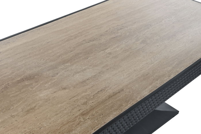 DKD Home Decor Mesa de Comedor de Madera y Mármol Travertino Negro DKD Home Decor Mesa de Comedor de Madera y Mármol Travertino Negro