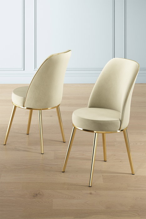 Hanah Home Juego de Sillas Crema y Dorado - Metal y Tela Babyface Elegante