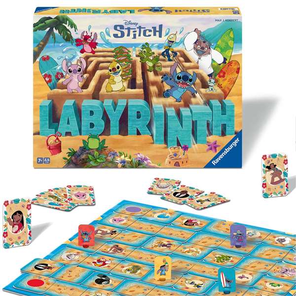 Ravensburger Juego de mesa Laberinto Stitch - Juego de tablero transformable, multilingüe (alemán, inglés, francés, español, italiano, neerlandés, portugués)