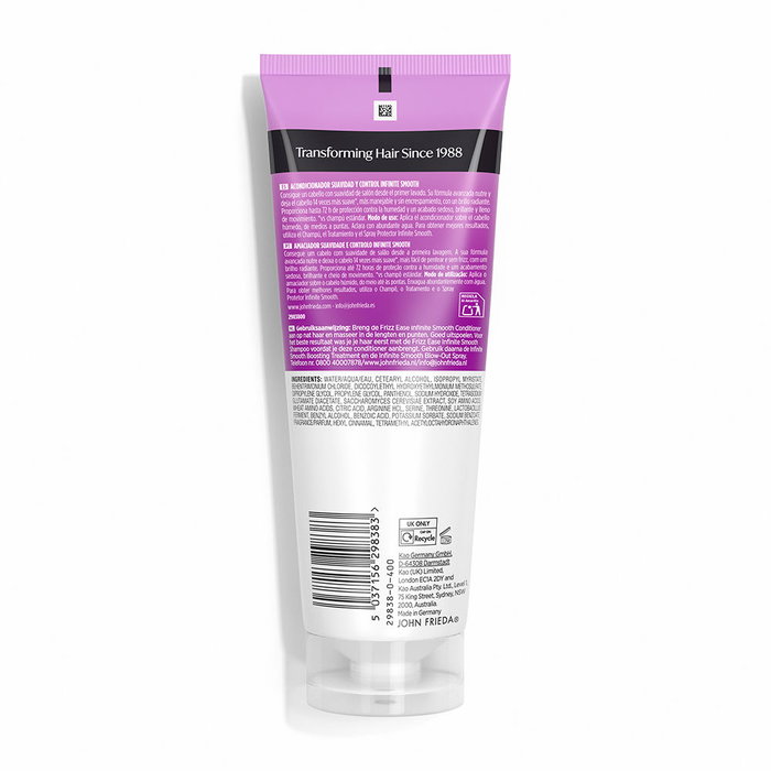John Frieda Frizz Ease Infinite Smooth Acondicionador Suavizante 250 ml para Cabello Encrespado, Medio a Grueso, Suavidad 14x, Protección 72h