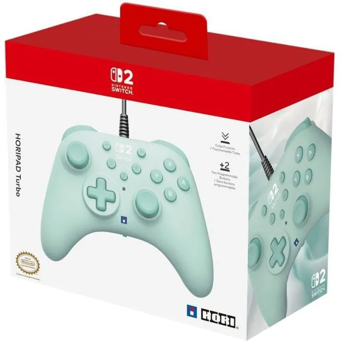 Hori AABZV34923 Mando para Nintendo Switch y Switch 2 - Horipad Turbo Verde - Con Cable y Botones Traseros Programables