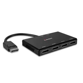 Lindy 38431 Hub DisplayPort 1.2 MST 4 Puertos para Monitores, Distribuidor Multi-Stream Negro, Resolución 4K UHD (3840x2160), Alimentación por USB
