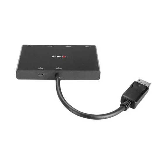 Lindy 38431 Hub DisplayPort 1.2 MST 4 Puertos para Monitores, Distribuidor Multi-Stream Negro, Resolución 4K UHD (3840x2160), Alimentación por USB
