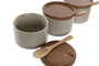 DKD Home Decor Set de 3 Azucareros de Porcelana y Rubberwood Beige/Marrón