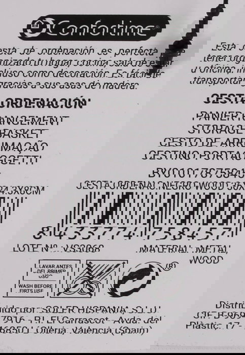 Confortime Cesta Organizadora Negro de Madera, 36.7 x 24.2 x 8.4 cm - Caja de Almacenaje y Ordenación Confortime (6 Unidades)