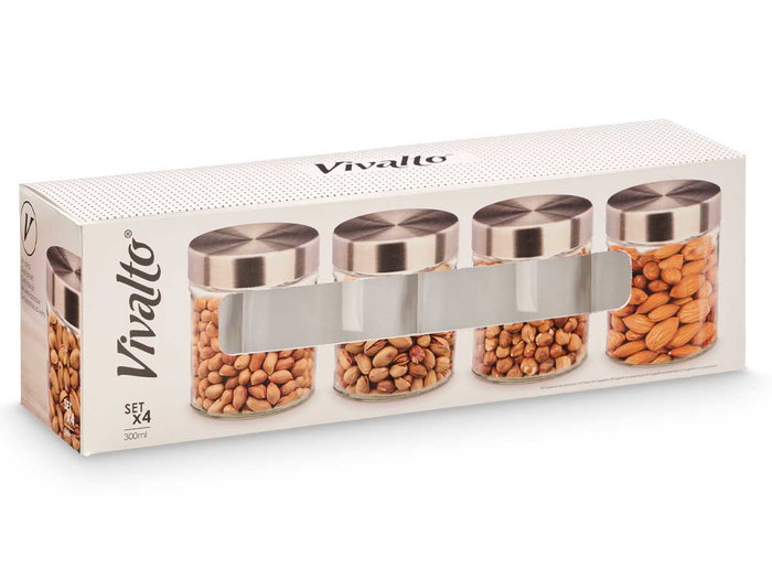 VIVALTO Set de 4 Tarros Redondos con Tapa de Acero 300ml