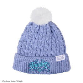 Netflix KPop Demon Hunters - Bonnet / Gorro Oficial de Punto Acrílico con Bordado Huntr/x y Pompón, Color Lila Pastel