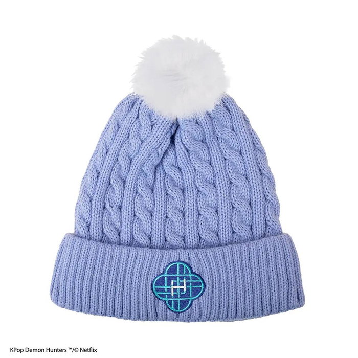 Netflix KPop Demon Hunters - Bonnet / Gorro Oficial de Punto Acrílico con Bordado Huntr/x y Pompón, Color Lila Pastel