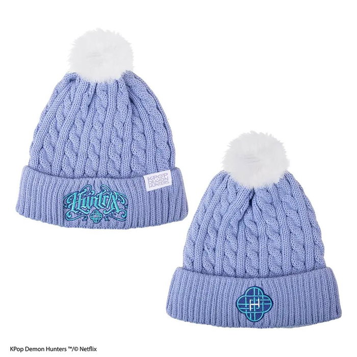 Netflix KPop Demon Hunters - Bonnet / Gorro Oficial de Punto Acrílico con Bordado Huntr/x y Pompón, Color Lila Pastel