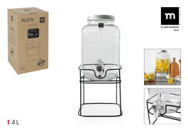 Inde Tarro Dispensador con Grifo, 4 Litros, Soporte de Metal La Mediterran, 18.1 cm Ancho x 31.5 cm Alto x 18 cm Largo (4 Unidades)