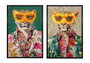 DKD Home Decor Cuadro LED Lienzo Leopardo Gafas y Flores Surtido de 2 Piezas