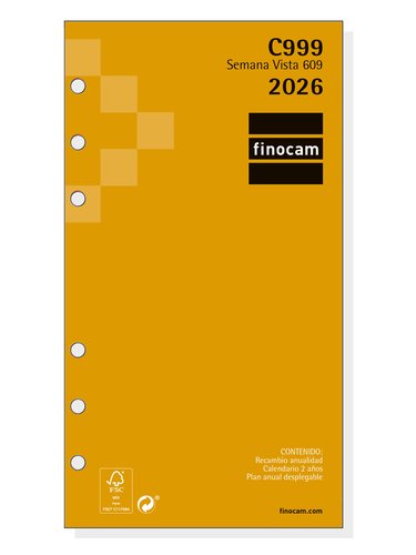 Finocam Recambio Anual Agenda de Anillas Classic 2026 Semana Vista Horizontal
