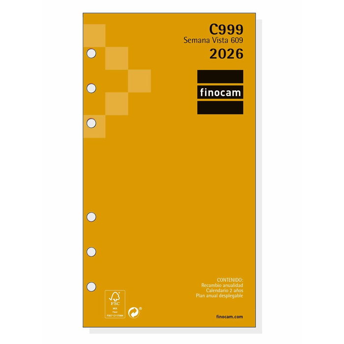 Finocam Recambio Anual Agenda de Anillas Classic 2026 Semana Vista Horizontal