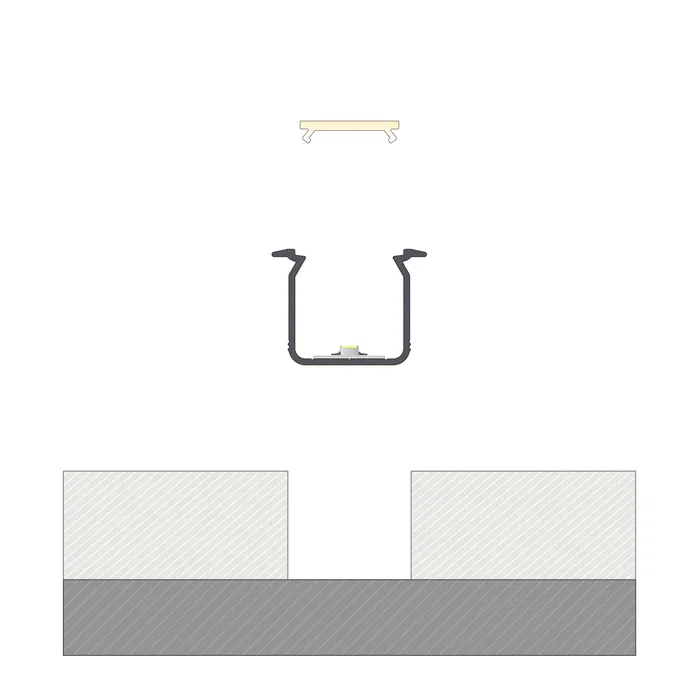 KIMERA Perfíl Aluminio SKAGEN Anodizado Negro con Difusor Opal, Tapones y Clips Sujeción 2,02M