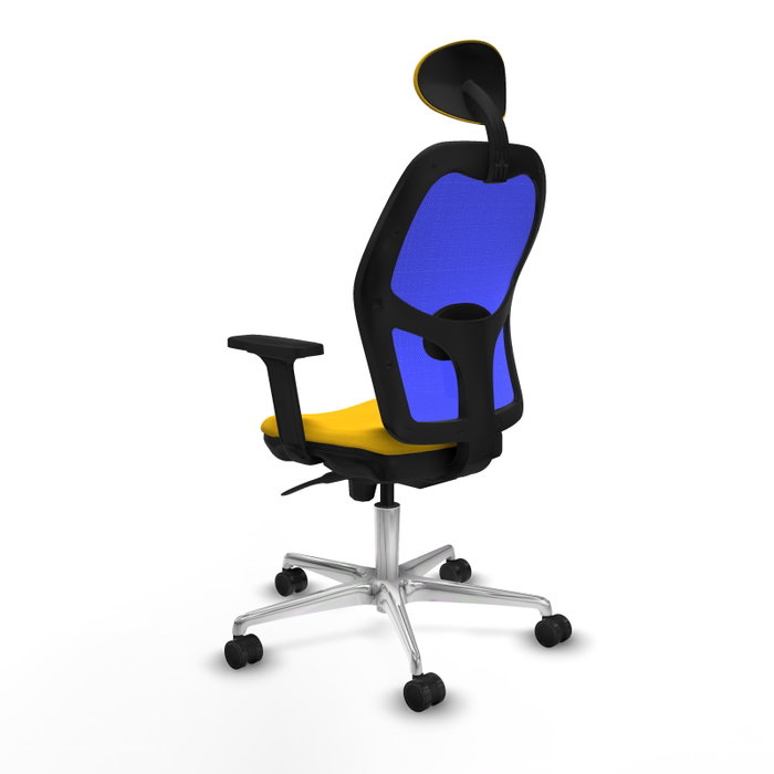 PIQUERAS Y CRESPO Silla de oficina Jorquera con mecanismo Sincro, tela amarilla y malla azul PIQUERAS Y CRESPO Silla de oficina Jorquera con mecanismo Sincro, tela amarilla y malla azul