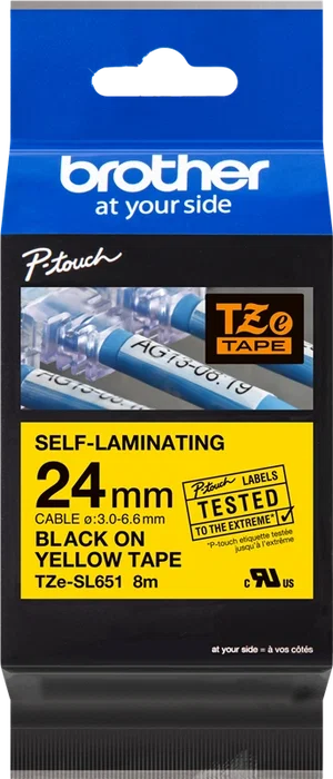 Brother TZe-SL651 Cinta autolaminada Negro sobre amarillo 24mm x 8m Brother TZe-SL651 Cinta autolaminada Negro sobre amarillo 24mm x 8m