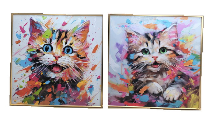 DKD Home Decor Cuadro Gatito Surtido de 2 Piezas (80x80 cm) Multicolor DKD Home Decor Cuadro Gatito Surtido de 2 Piezas (80x80 cm) Multicolor