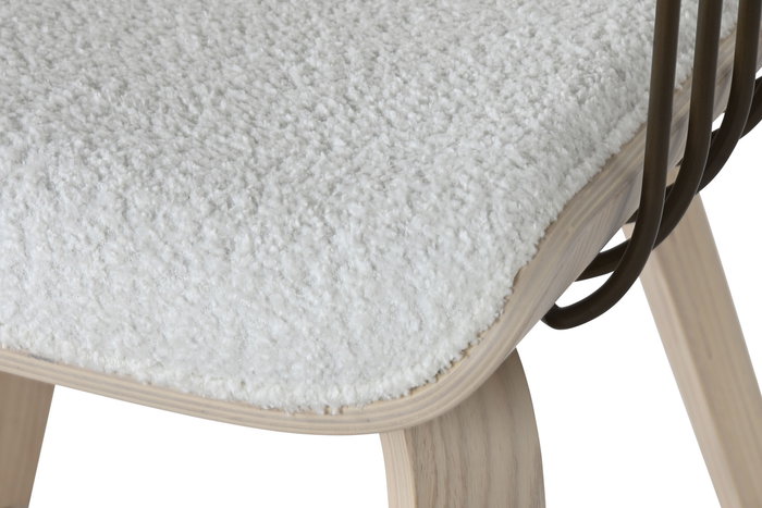 DKD Home Decor Silla Scandi Blanco Madera Poliester Bucle 51 x 55 x 76.5 cm