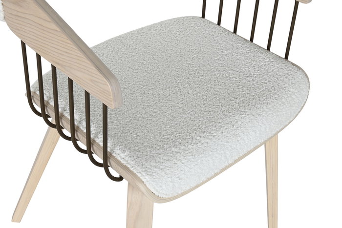 DKD Home Decor Silla Scandi Blanco Madera Poliester Bucle 51 x 55 x 76.5 cm