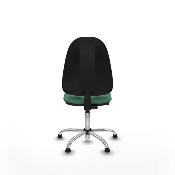 Silla de oficina Algarra con mecanismo Contacto permanente básico tapizada con Tela color Verde esmeralda. Equipada con Base cromada, Sin brazosy Topes