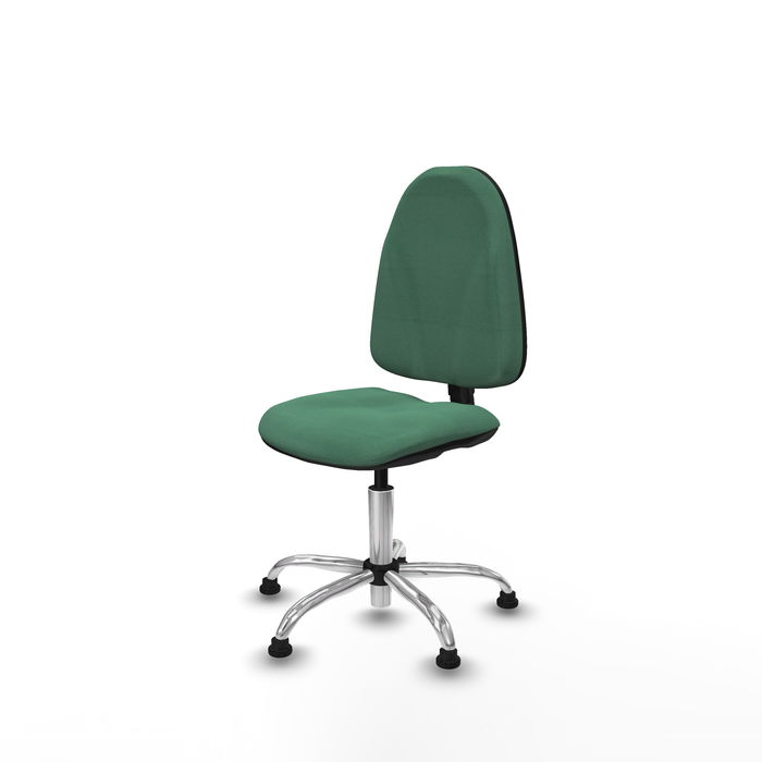 Silla de oficina Algarra con mecanismo Contacto permanente básico tapizada con Tela color Verde esmeralda. Equipada con Base cromada, Sin brazosy Topes