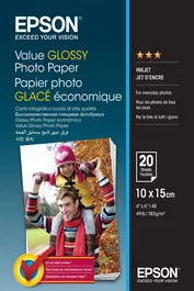Epson Papel Fotográfico Brillo 10x15 cm - 180 g/m² - Pack de 20 Hojas - Para Impresoras