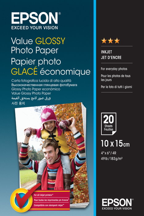 Epson Papel fotográfico brillante 10x15cm - 20 Hojas Epson Papel fotográfico brillante 10x15cm - 20 Hojas