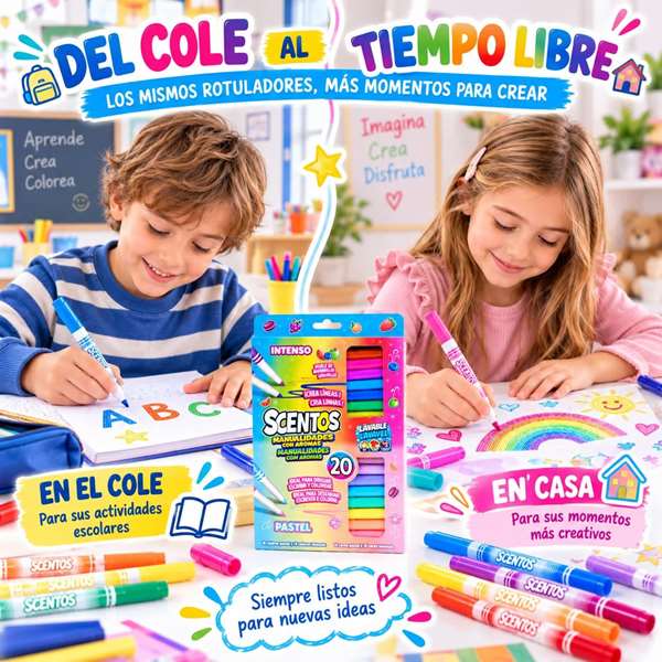 Scentos Rotuladores de punta fina con colores intensos, pastel y aromas, pack de 20 unidades