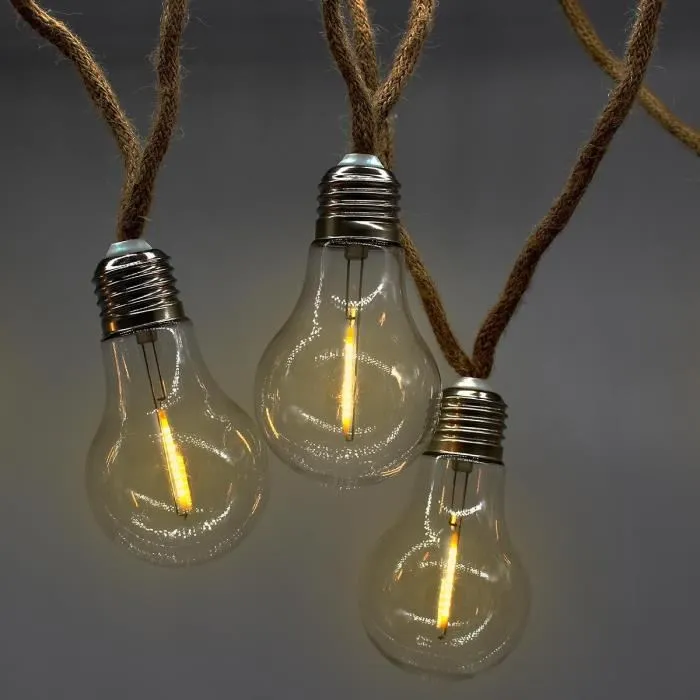 Lumisky FANTASY CORD Guirnalda Luminosa Exterior 7,70 m 10 Bombillas LED Blanco Cálido Filamento Transparente
