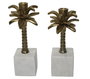 DKD Home Decor Set de 2 Portavelas de Aluminio y Mármol Palmera Dorado y Blanco